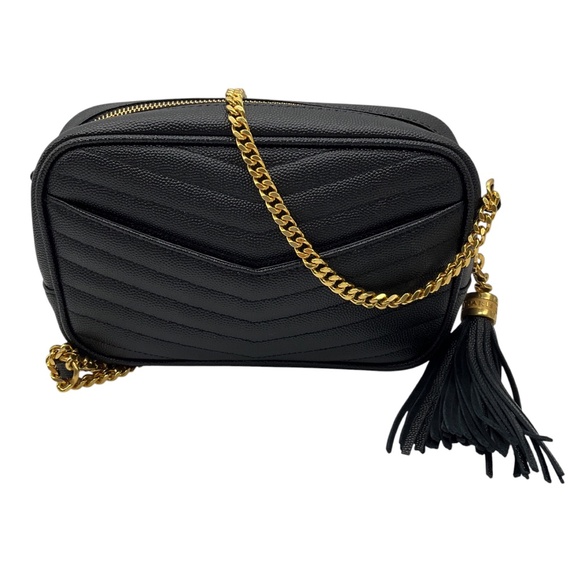 SAINT LAURENT BLACK MATELASSE CHEVRON QUILTED CALFSKIN LEATHER MINI LOU CAMERA B - Picture 3 of 13